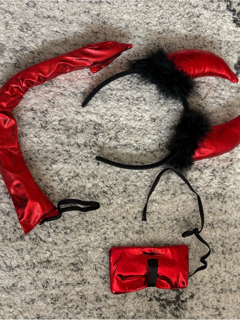 Red Satin Devil Horn Headband Set with Black Feather Trim - Unbranded